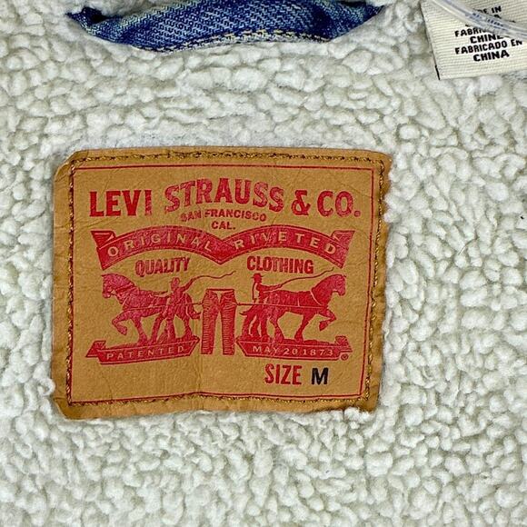 Levis Type III Sherpa Trucker Denim Jacket Mens M Faded Western Classic Retro - Picture 11 of 13
